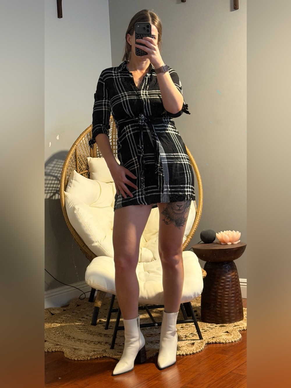 Francesca's Collections Black & White Plaid Mini Shirt Dress
